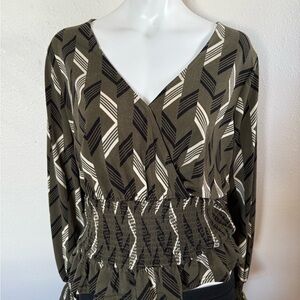 Elegant Women's Chevron Blouse - Olive and Black